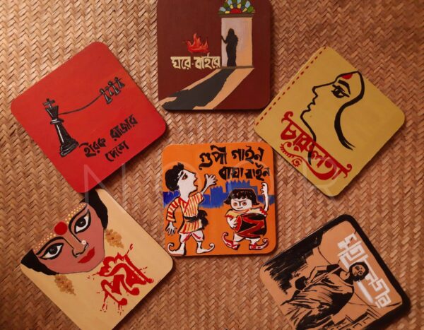 Tea Coasters – Charulata, Devi,Ghore Baire, Hirak rajar deshe, Gupi Gayen Bagha Bayen, Mahanagar (Set of 6)