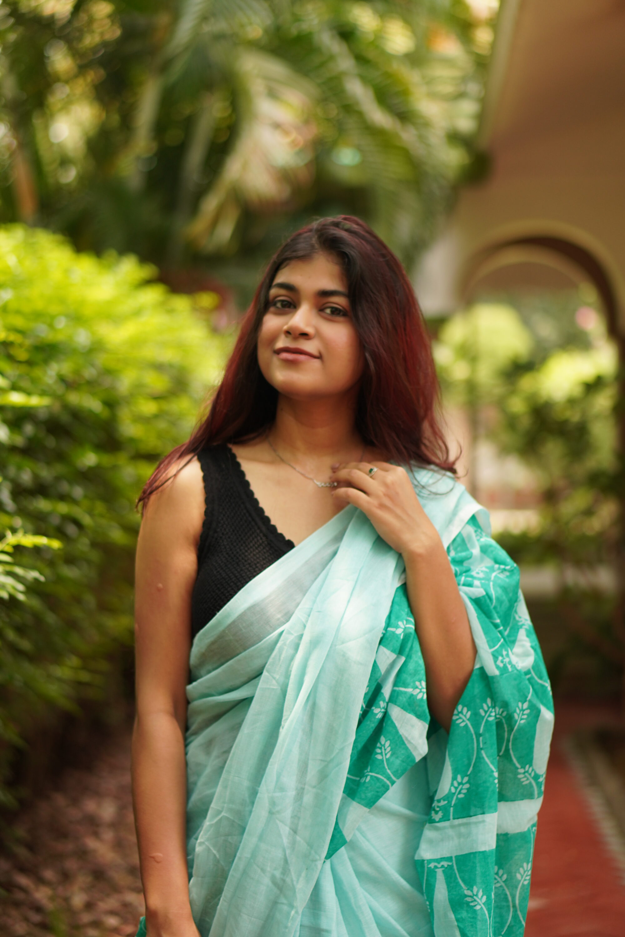 Handblock print Saree - Rupkotha ( mint colour)