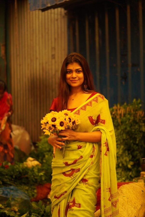 Chidia Handblock Saree with bird motifs