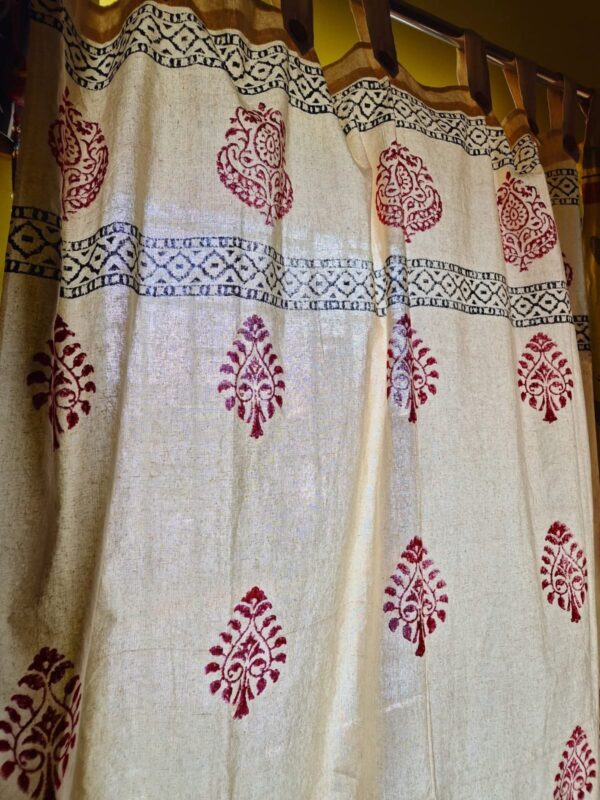 Handblock Printed Curtain - Ethnic offwhite - Window 5' ft