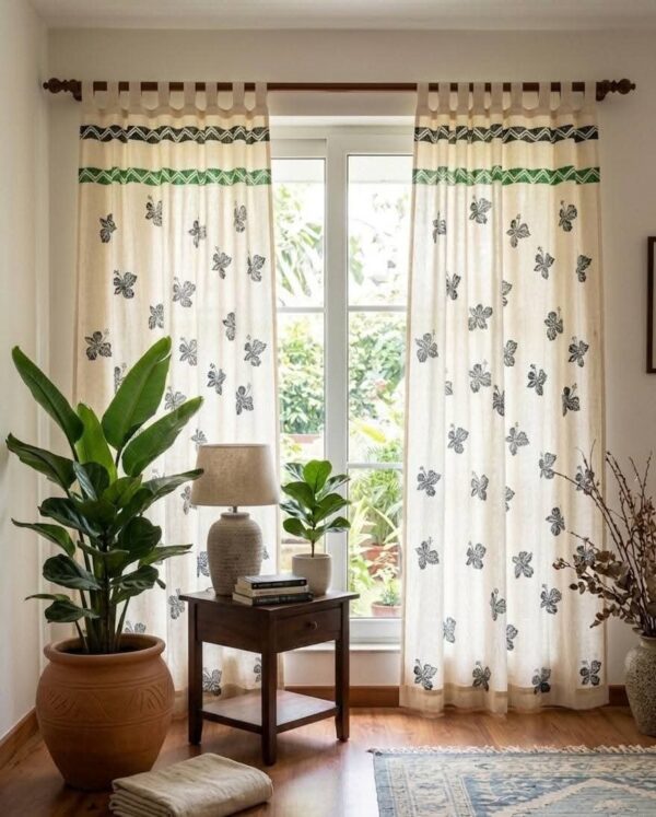 Handblock Printed Curtain - Joba   ( hibiscus ) - Door 7' ft